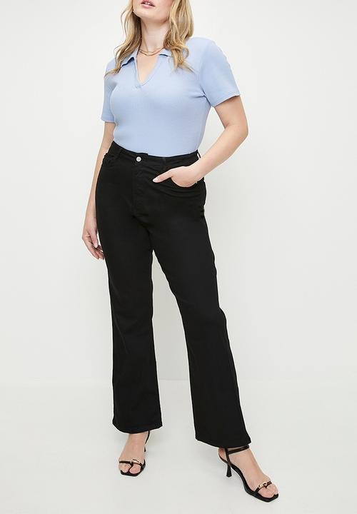 Trendyol - Plus size polo neck bodysitting ribbed knitted blouse - blue
