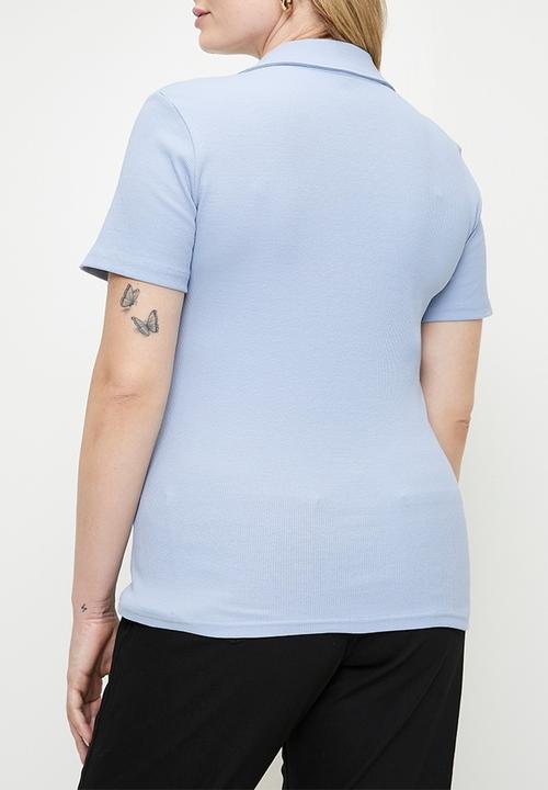 Trendyol - Plus size polo neck bodysitting ribbed knitted blouse - blue