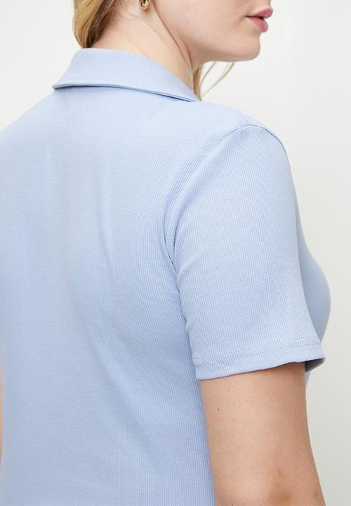 Trendyol - Plus size polo neck bodysitting ribbed knitted blouse - blue