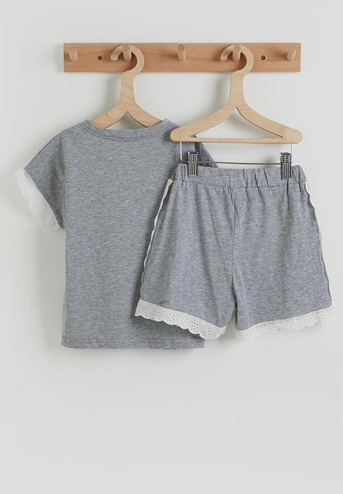 Pop Candy - Anglaise trim sweatset - grey/white