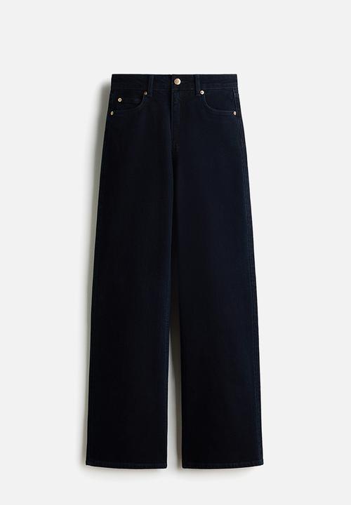 H&M - Wide high waist jeans - navy denim blue