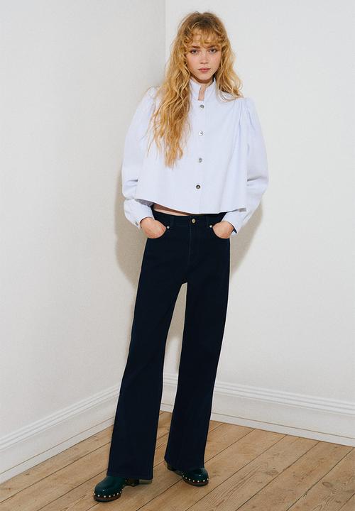 H&M - Wide high waist jeans - navy denim blue