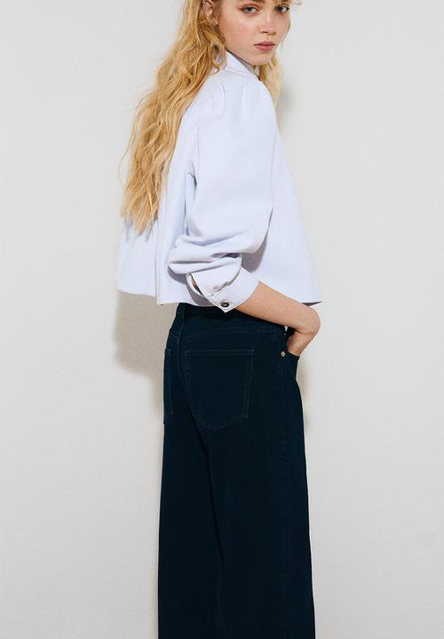 H&M - Wide high waist jeans - navy denim blue