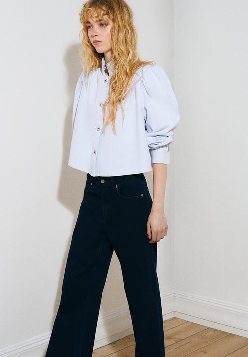 H&M - Wide high waist jeans - navy denim blue