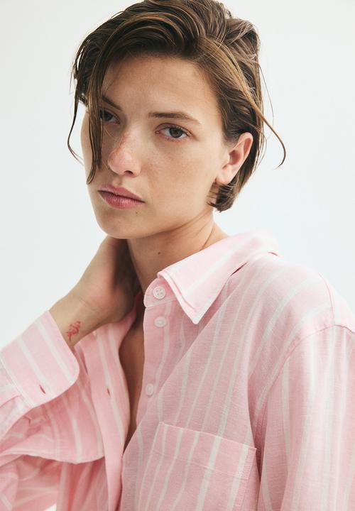 H&M - Linen-blend shirt - light pink/striped