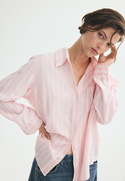 H&M - Linen-blend shirt - light pink/striped