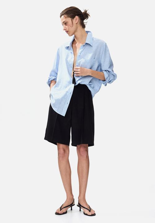 H&M - Linen-blend shirt - light blue/striped