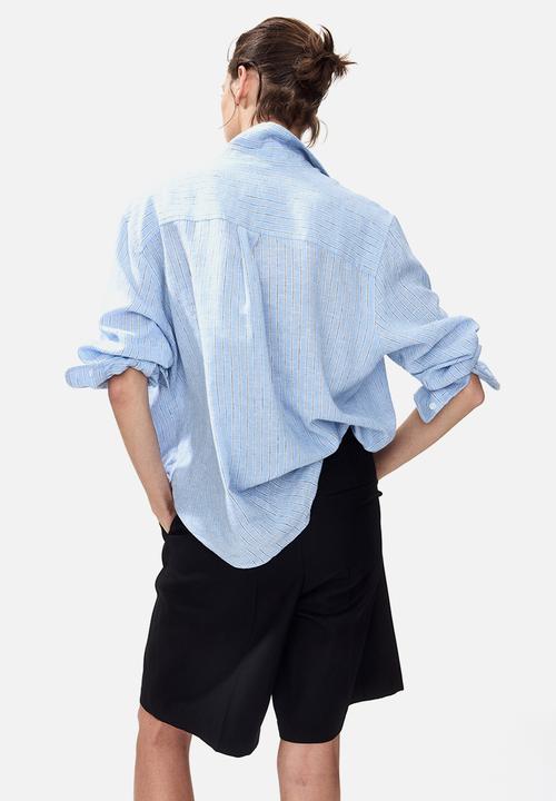 H&M - Linen-blend shirt - light blue/striped