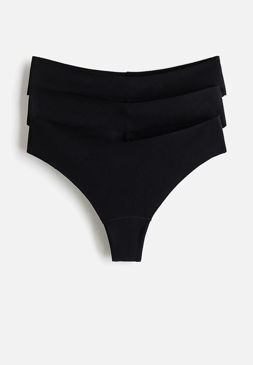 3-pack invisible cotton brazilian briefs - black