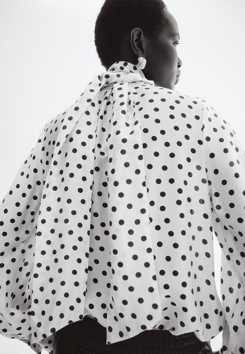 H&M - Tie-neck chiffon blouse - white/polka dot