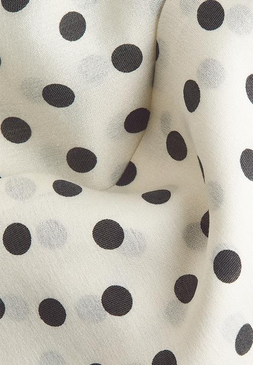 H&M - Tie-neck chiffon blouse - white/polka dot