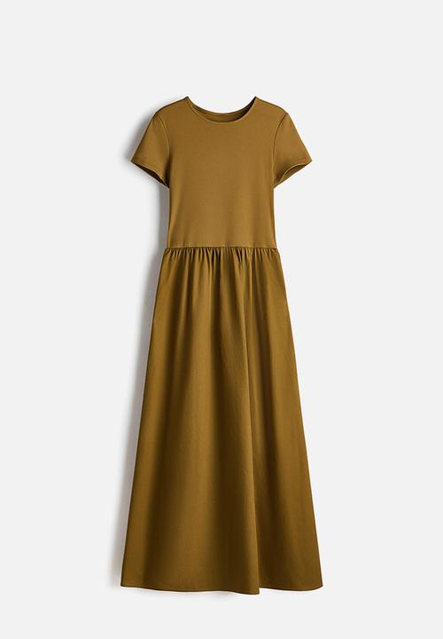 H&M - Short-sleeved maxi dress - golden olive