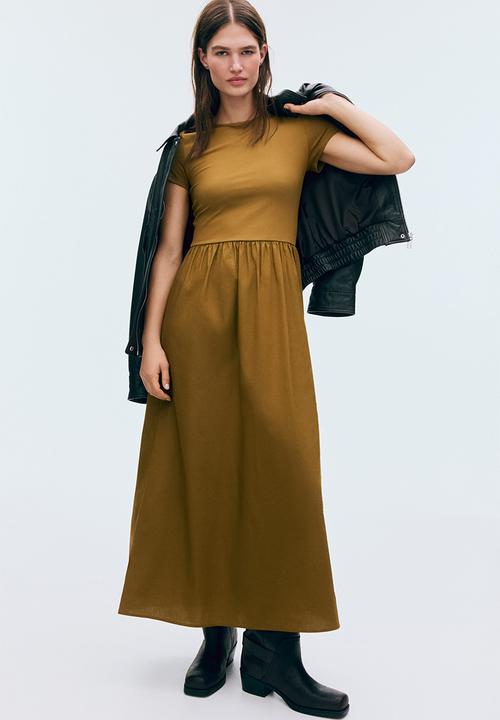 H&M - Short-sleeved maxi dress - golden olive