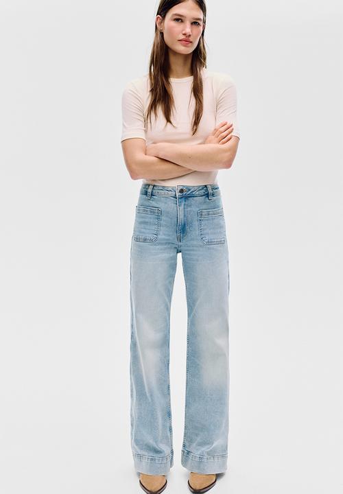 H&M - Wide high waist jeans - light denim blue