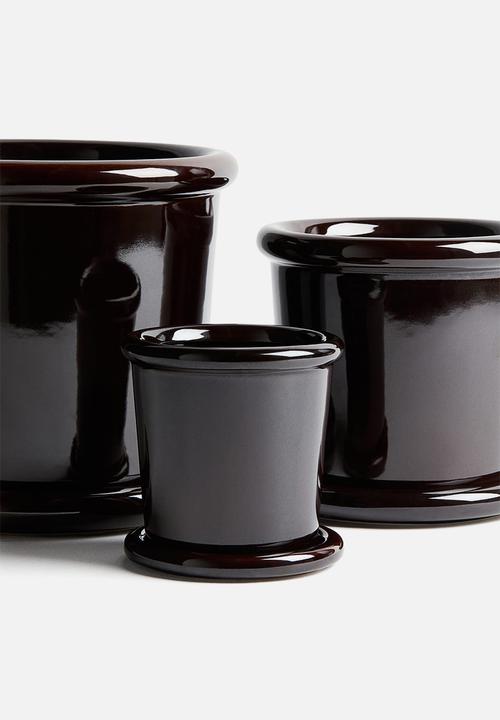 H&M - Extra-small stoneware plant pot with saucer - dark brown