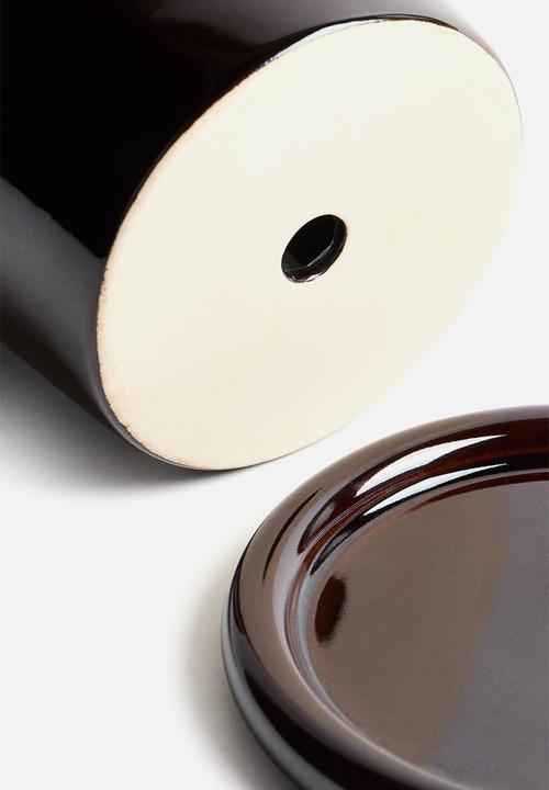 H&M - Extra-small stoneware plant pot with saucer - dark brown