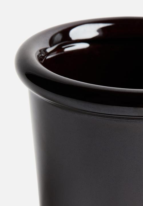 H&M - Extra-small stoneware plant pot with saucer - dark brown