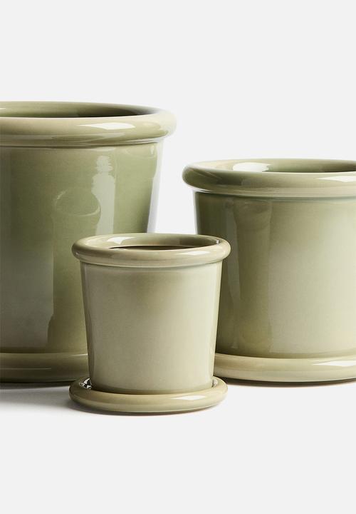 H&M - Stoneware plant pot with saucer - light green