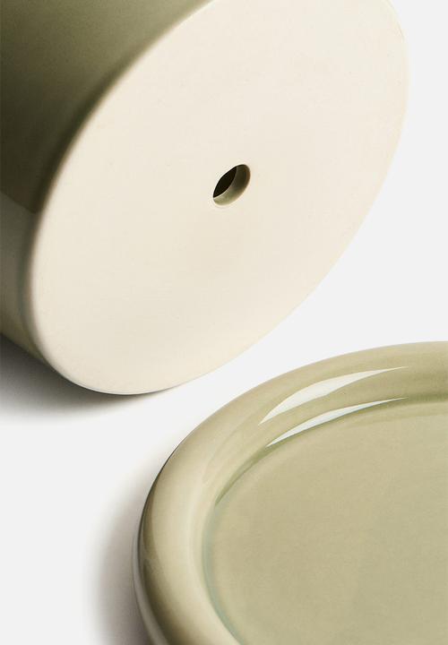 H&M - Stoneware plant pot with saucer - light green