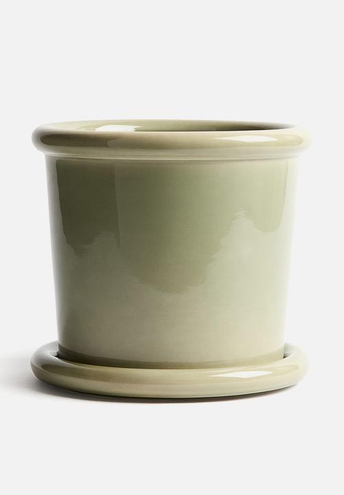 H&M - Large stoneware plant pot with saucer - light green