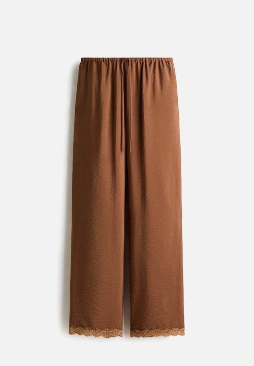 H&M - Lace-trimmed drawstring trousers - brown