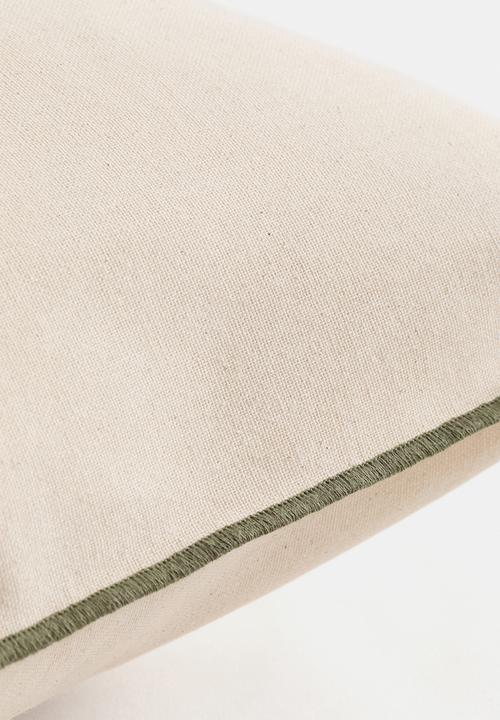 H&M - Embroidery-motif cotton cushion cover - light beige/olives