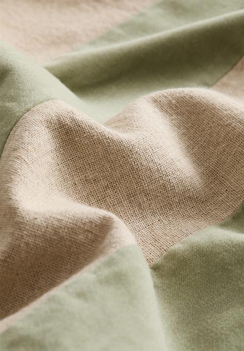 H&M - Linen-blend cushion cover - light green/beige striped