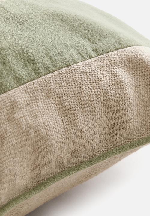 H&M - Linen-blend cushion cover - light green/beige striped
