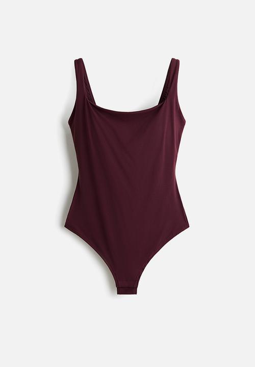 H&M - Padded-cup microfibre body - burgundy