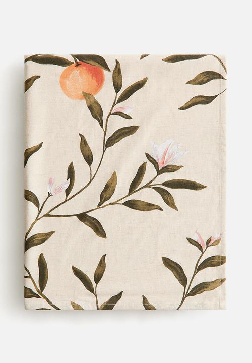 H&M - Patterned linen-blend tablecloth - light beige/oranges