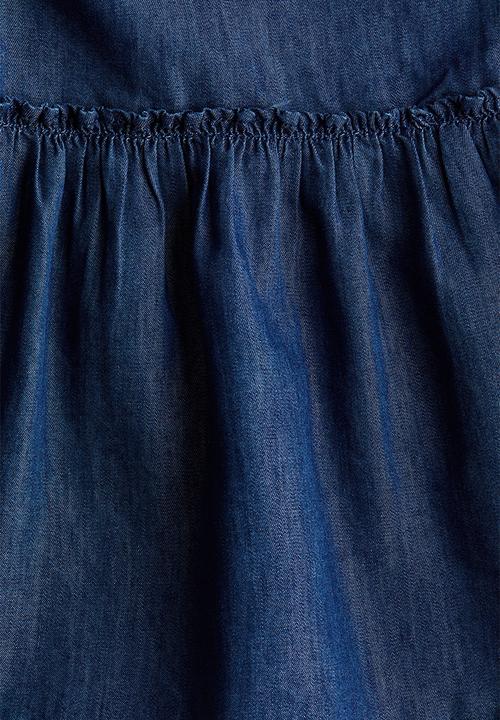 H&M - Frill-trimmed denim dress - dark denim blue