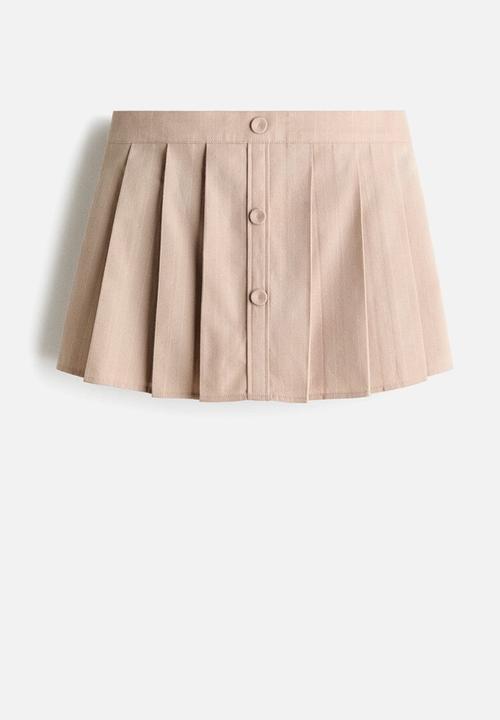H&M - Pleated twill skort - beige/pinstriped
