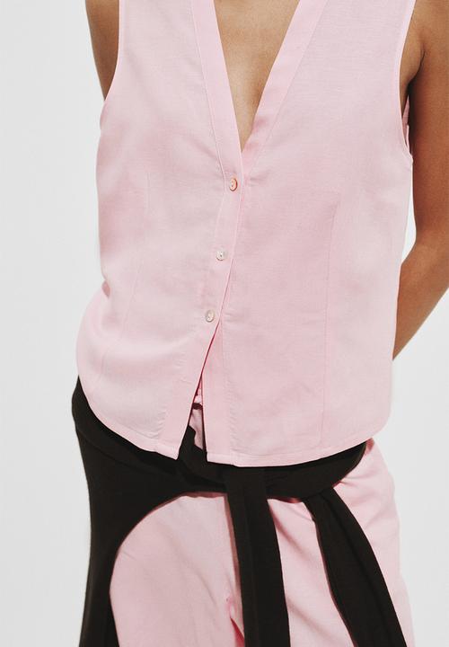 H&M - Sleeveless linen-blend shirt - light pink