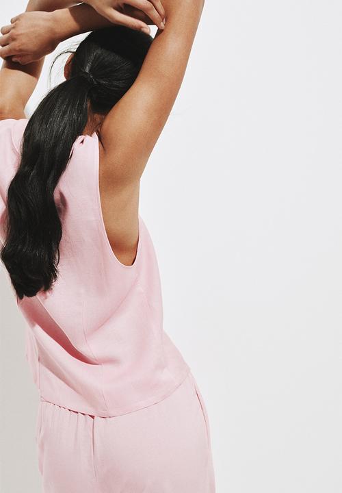 H&M - Sleeveless linen-blend shirt - light pink