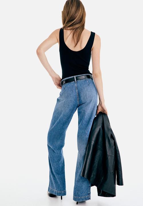 H&M - Wide high waist jeans - denim blue