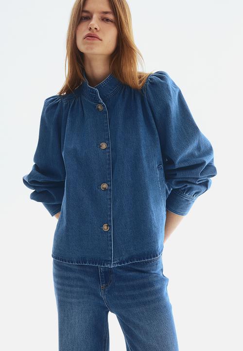 H&M - Puff-sleeved twill jacket - denim blue