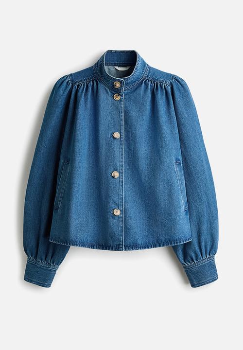 H&M - Puff-sleeved twill jacket - denim blue