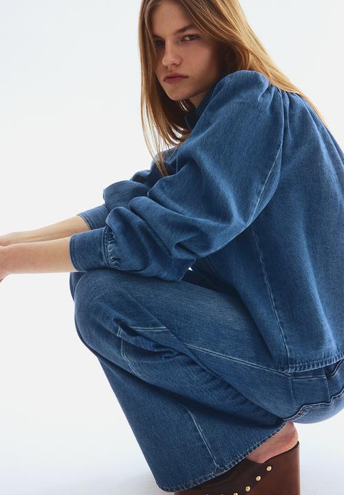 H&M - Puff-sleeved twill jacket - denim blue
