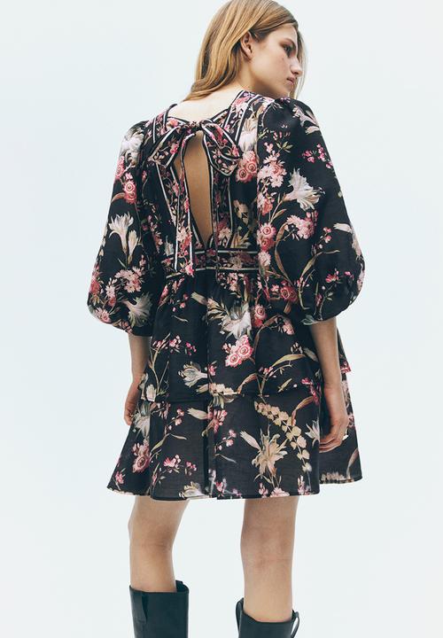 H&M - Linen-blend dress - black/floral