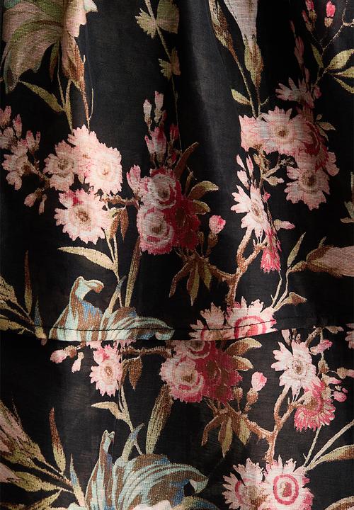 H&M - Linen-blend dress - black/floral
