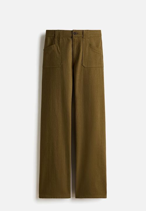 H&M - Wide twill trousers - khaki green