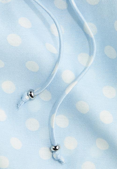 H&M - Flounce-trimmed blouse - light blue/polka dot