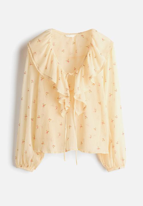 H&M - Crinkled chiffon blouse - light yellow/floral