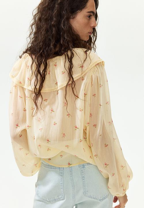 H&M - Crinkled chiffon blouse - light yellow/floral