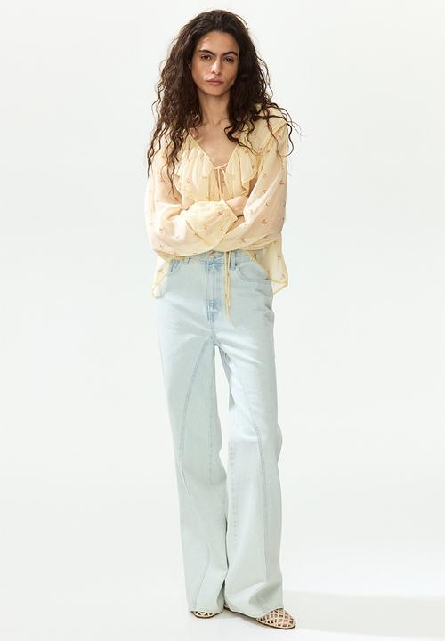 H&M - Crinkled chiffon blouse - light yellow/floral