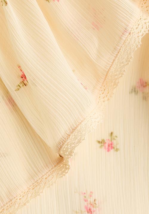 H&M - Crinkled chiffon blouse - light yellow/floral