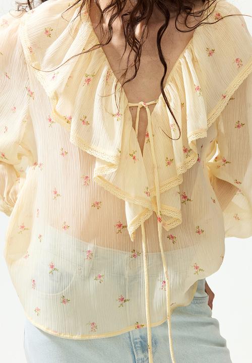 H&M - Crinkled chiffon blouse - light yellow/floral
