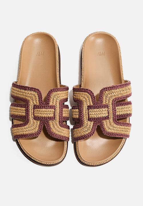 H&M - Braided straw sandals - beige/pink