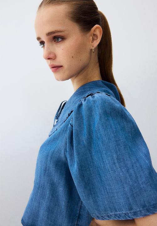 H&M - Tie-front denim blouse - denim blue