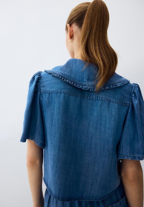 H&M - Tie-front denim blouse - denim blue